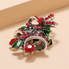 Green & Red Cubic Zirconia Christmas Bell Brooch