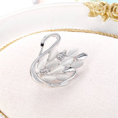 Clear Cubic Zirconia & Silver-Plated Goose Brooch