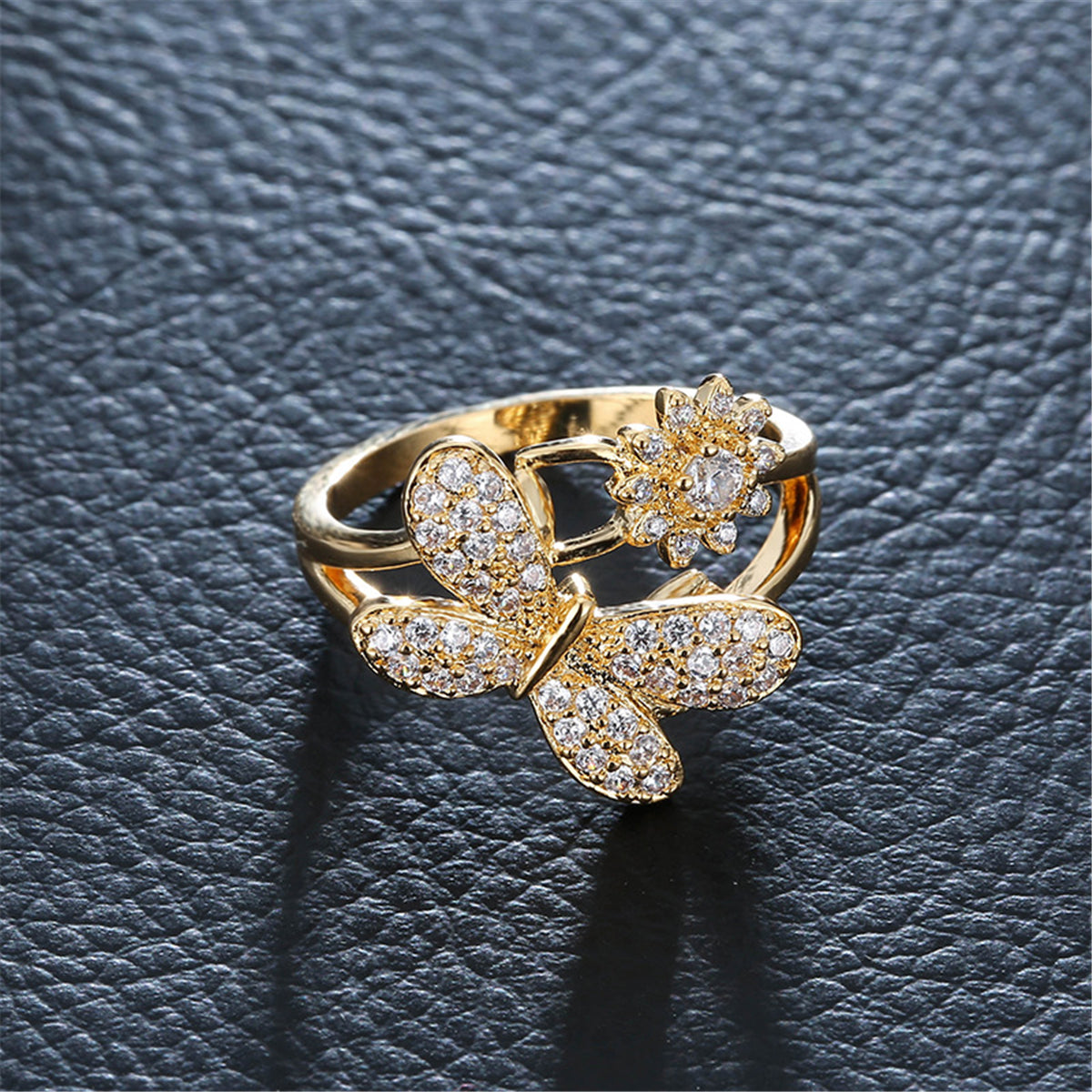 Cubic Zirconia & Gold-Plated Dragonfly Ring