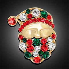 Cubic Zirconia & 18K Gold-Plated Santa Claus Brooch