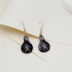 Black Enamel & 18K Gold-Plated Astronaut Bulb Drop Earrings