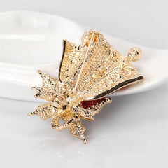 Cubic Zirconia & 18K Gold-Plated Stripe Dual Bell Brooch