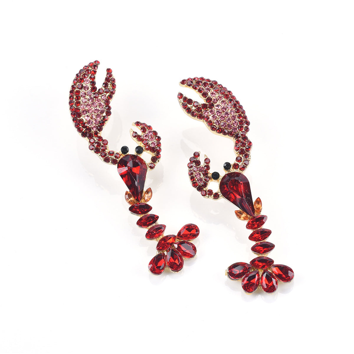 Red Crystal & Cubic Zirconia Lobster Drop Earrings