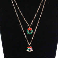 Red & 18K Gold-Plated Bells & Wreath Pendant Necklace Set