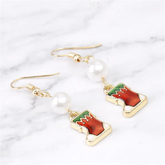 Red Enamel & Pearl Stocking Drop Earrings