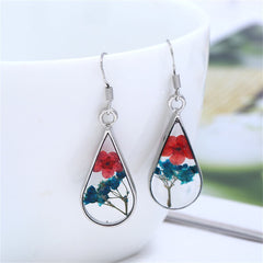 Red & Purple Peach Pressed Flower Silver-Plated Drop Earrings