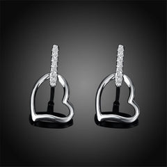 cubic zirconia & Silver-Plated Hollow Heart Drop Earrings - streetregion