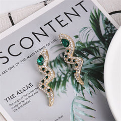 Green Crystal & Cubic Zirconia Snake Stud Earrings