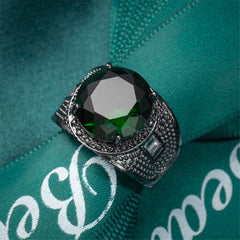 Green Crystal & Black-Tone Wide Ring