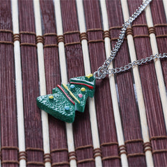 Silver-Plated & Multicolor Acrylic Christmas Tree Pendant Necklace