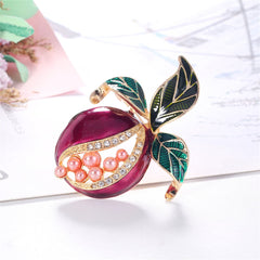 Clear Cubic Zirconia & Pearl Enamel 18K Gold-Plated Pomegranate Brooch