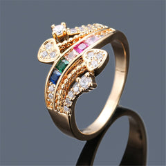 Rainbow Crystal & Cubic Zirconia Double Heart Ring