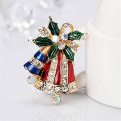 Cubic Zirconia & 18K Gold-Plated Stripe Dual Bell Brooch