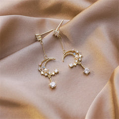 Cubic Zirconia & Pearl 18K Gold-Plated Celestial Drop Earrings