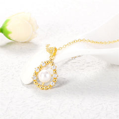 White Pearl & Cubic Zirconia 18K Gold-Plated Drop Pendant Necklace