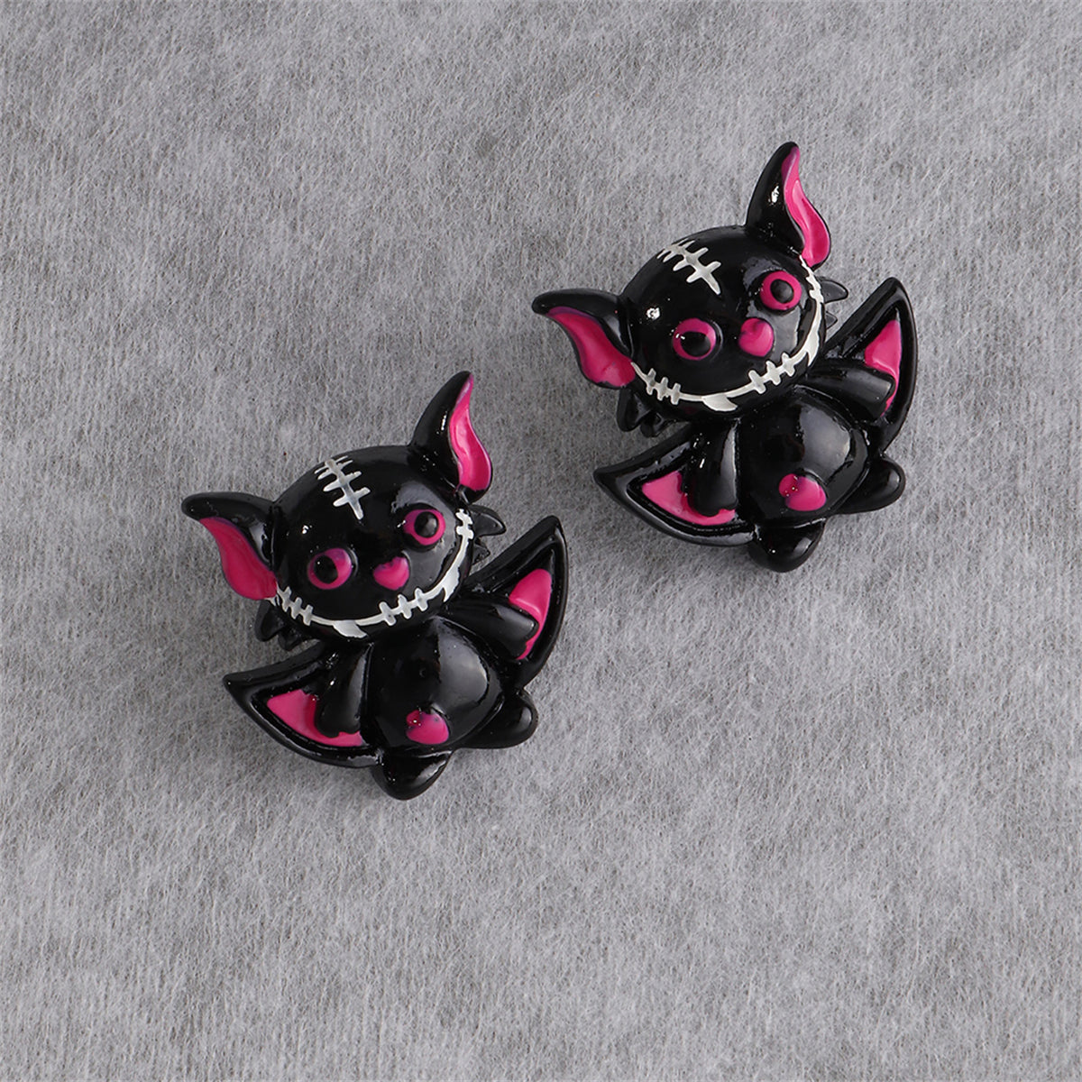 Black & Silver-Plated Bat Stud Earrings