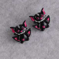 Black & Silver-Plated Bat Stud Earrings