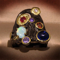 Jewel-Tone Crystal & 18K Gold-Plated Rattan Ring