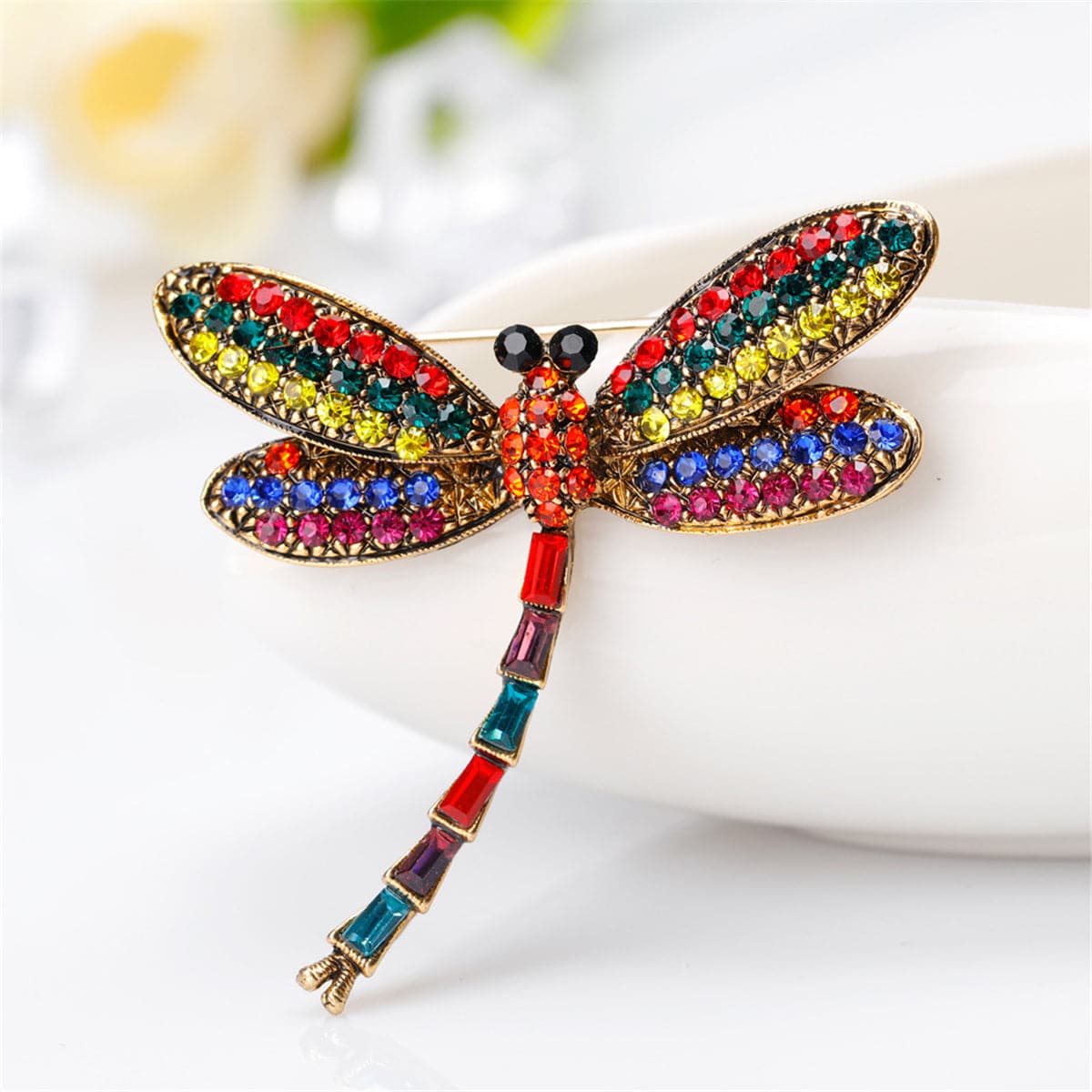 Red & Blue Cubic Zirconia Dragonfly Brooch