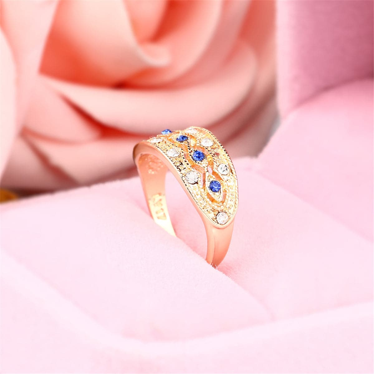 Blue & 18K Gold-Plated Embossed Ring