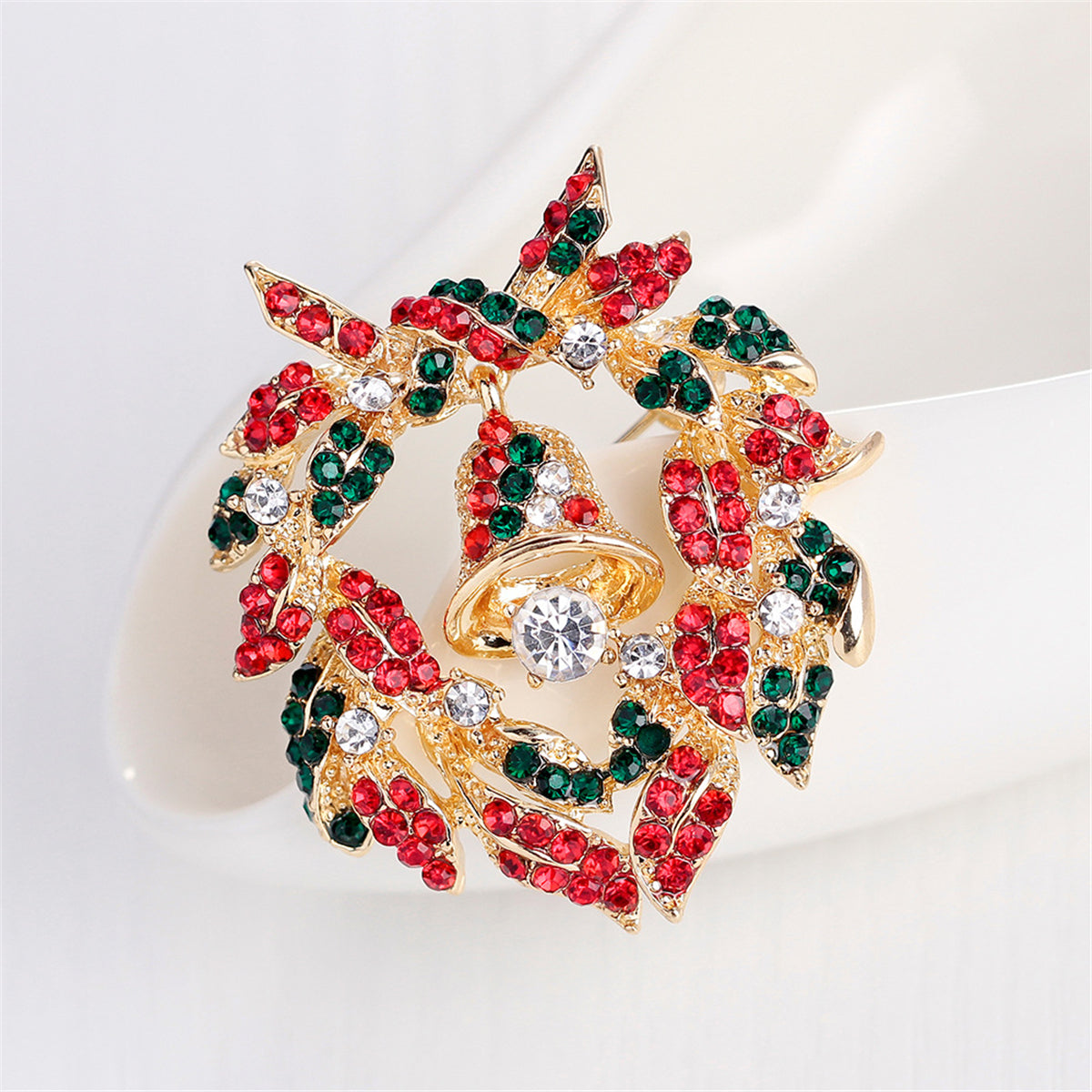 Cubic Zirconia & 18K Gold-Plated Bell Botany Wreath Brooch