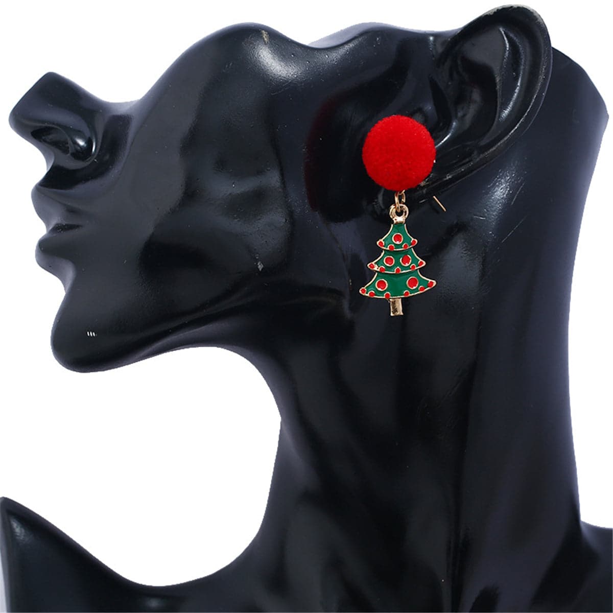 Red Pom-Pom & 18K Gold-Plated Christmas Tree Drop Earrings