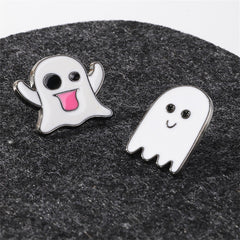 White & Silver-Plated Ghost Enamel Pin Set