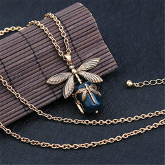 Green & 18K Gold-Plated Dragonfly Pendant Necklace