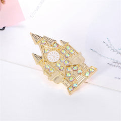 Blue Cubic Zirconia & Enamel 18K Gold-Plated Castle Brooch