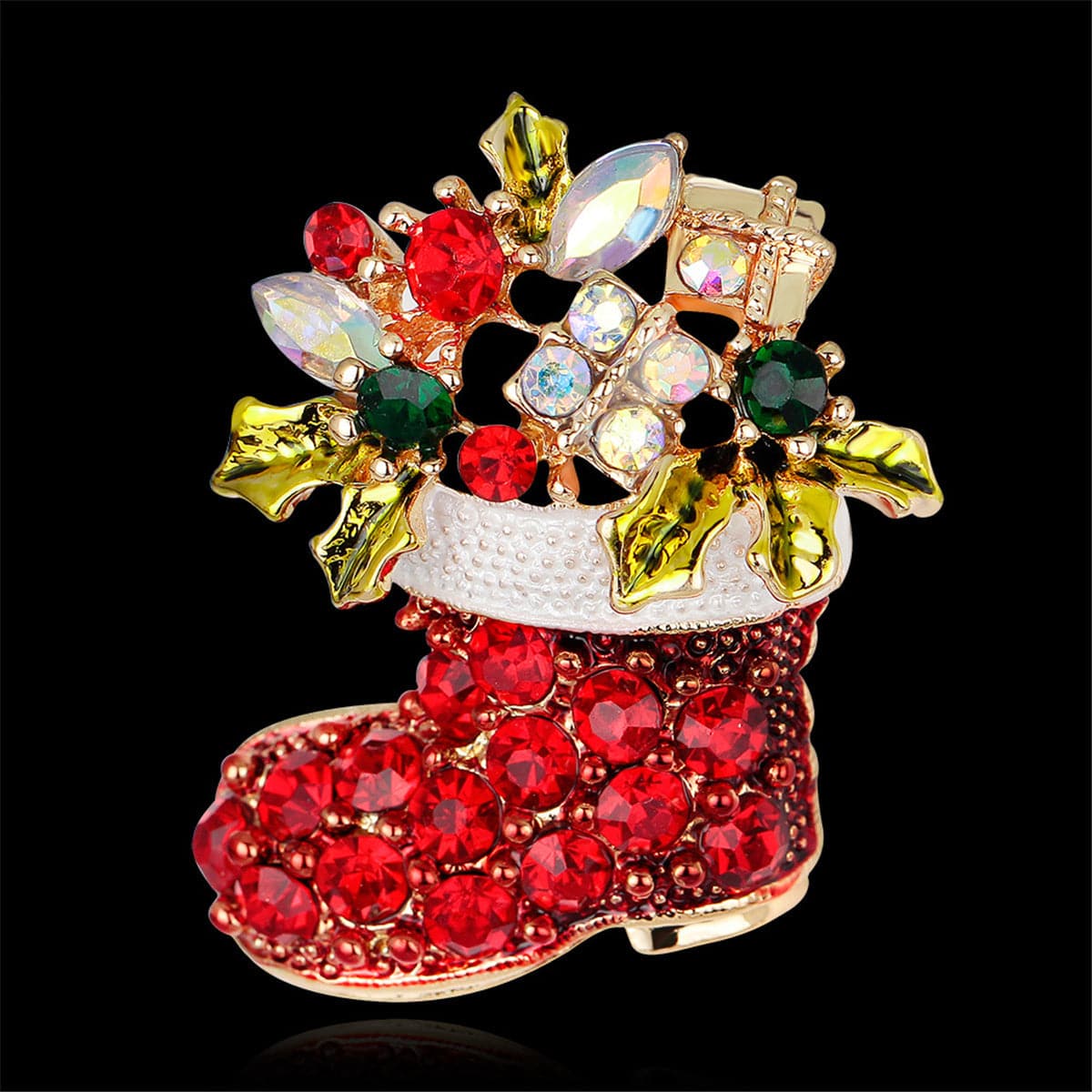 Cubic Zirconia & 18K Gold-Plated Stocking Brooch