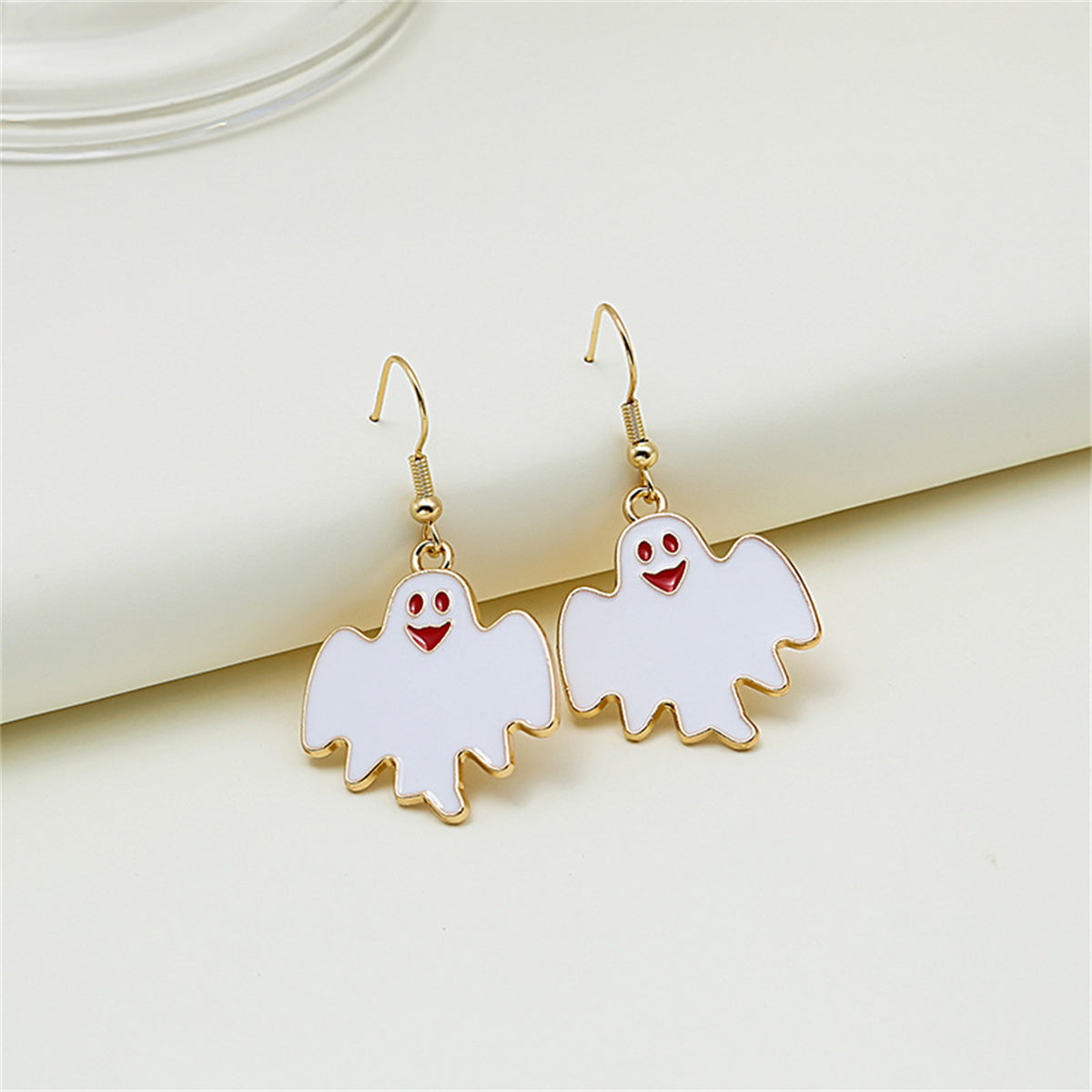 White Enamel & 18K Gold-Plated Happy Ghost Drop Earrings