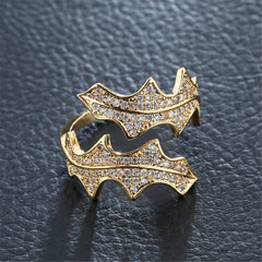 Cubic Zirconia Textured Leaf Wrap Ring