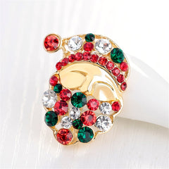 Cubic Zirconia & 18K Gold-Plated Santa Claus Brooch