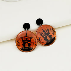 Black & Orange 'Halloween' Castle Scene Drop Earrings