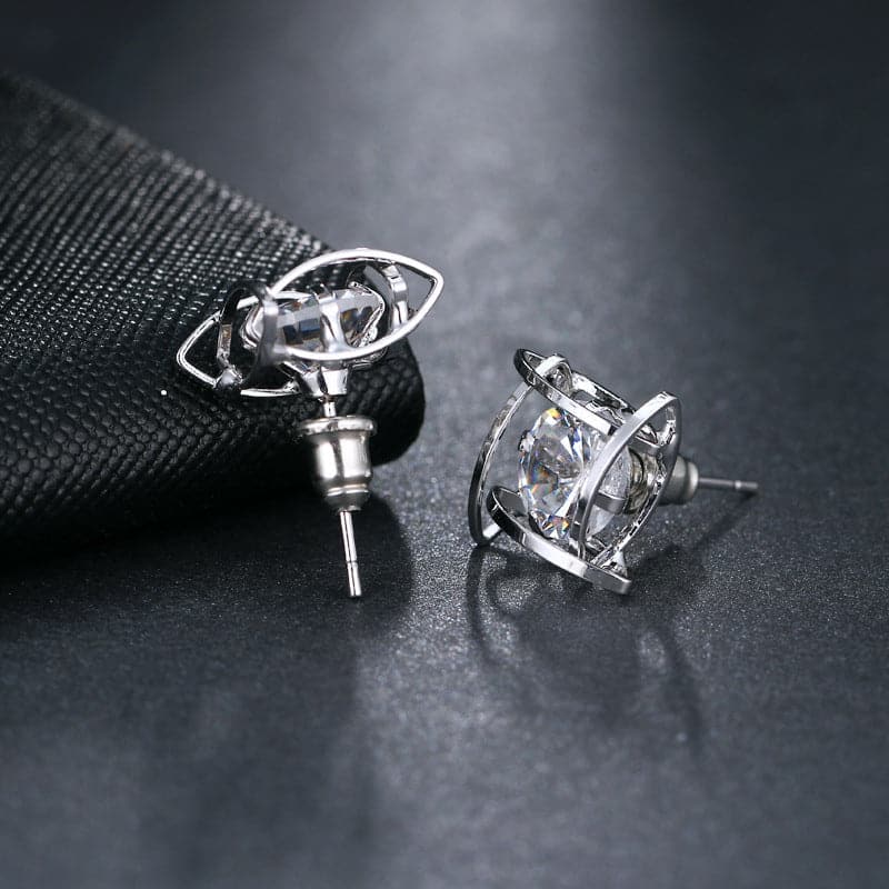 Crystal & Silver-Plated Caged Stud Earrings