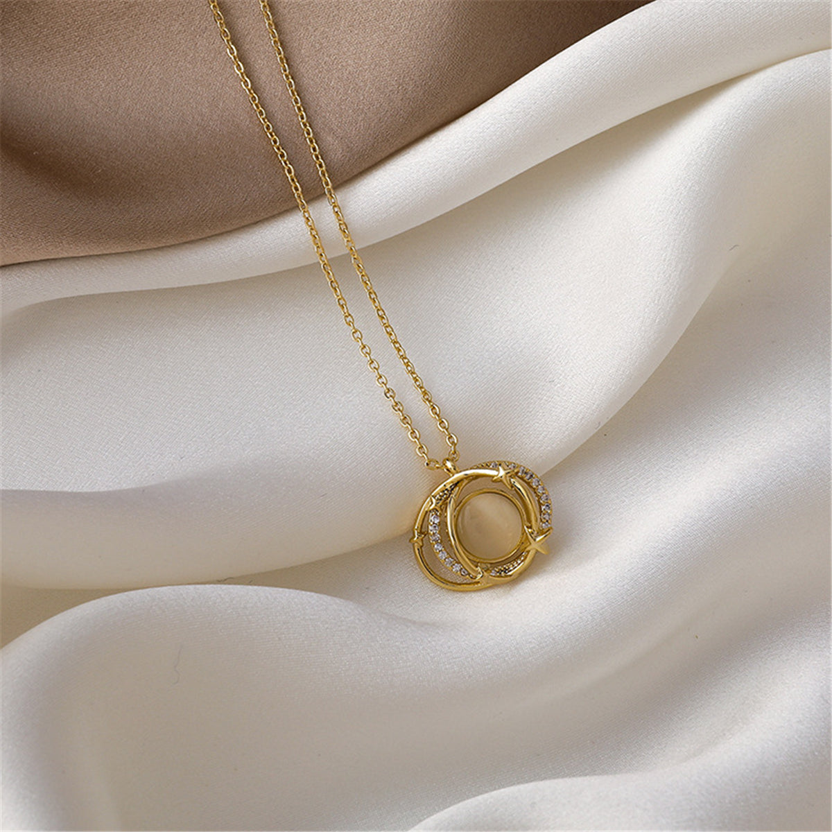 Cats Eye & 18K Gold-Plated Planet Pendant Necklace