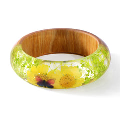 Yellow Dried Flower Wood Bangle