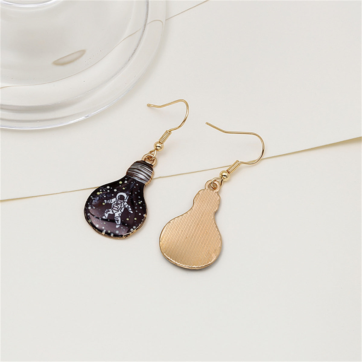 Black Enamel & 18K Gold-Plated Astronaut Bulb Drop Earrings