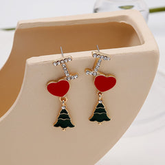 Cubic Zirconia & Enamel 18K Gold-Plated 'I Love Christmas Trees' Drop Earrings