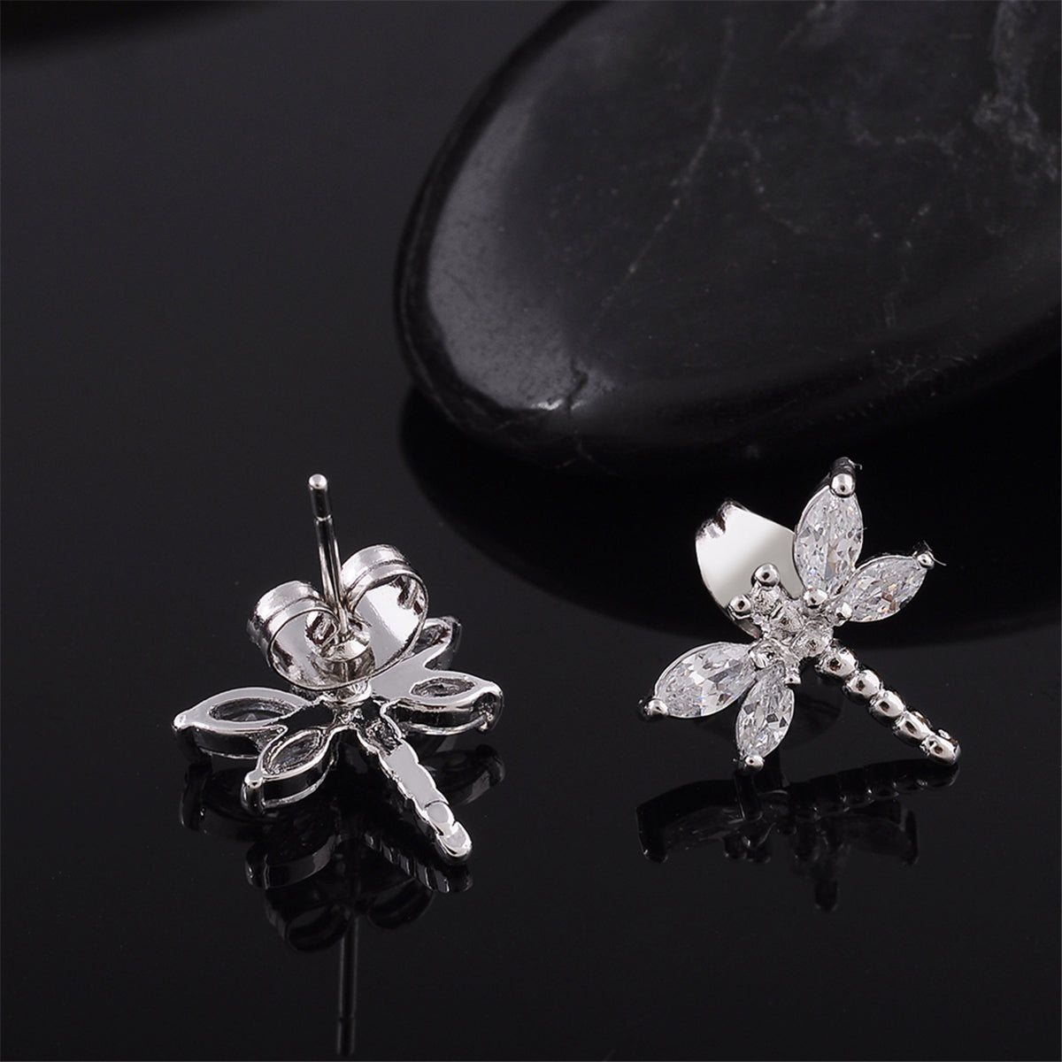 Crystal & Silver-Plated Dragonfly Stud Earrings