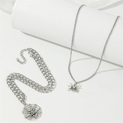 Silver-Plated Spider & Web Pendant Necklace Set