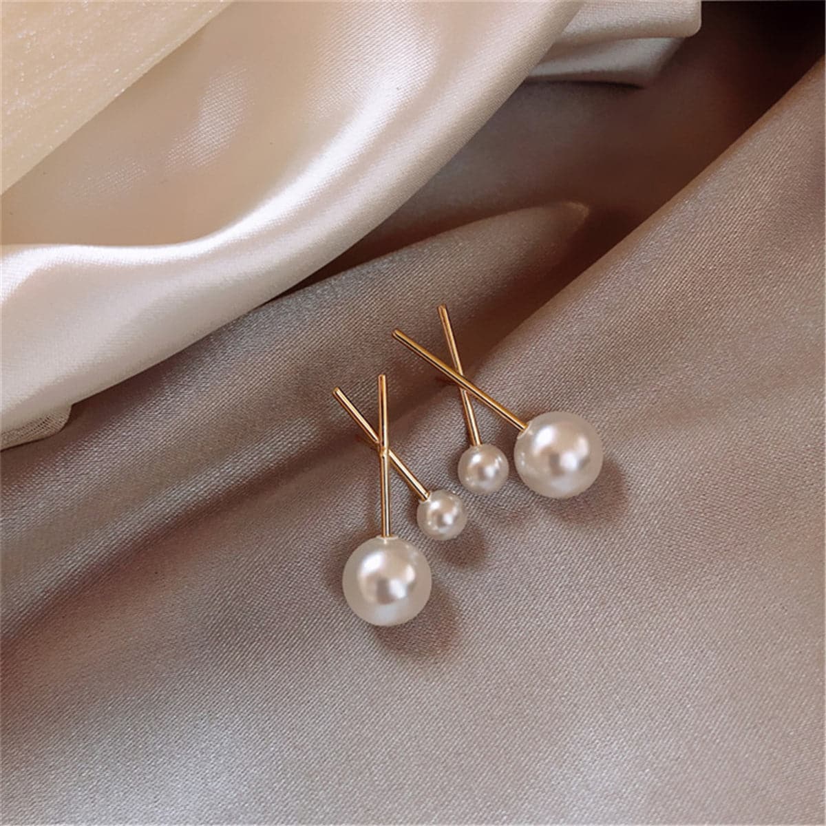 Pearl & 18K Gold-Plated Cross Stud Earrings