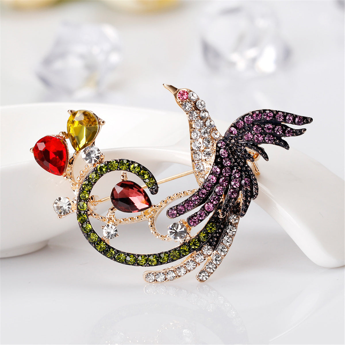 Crystal & Cubic Zirconia Phoenix Brooch