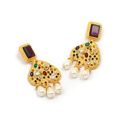 Pearl & Multicolor Crystal 18K Gold-Plated Abstract Heart Drop Earrings