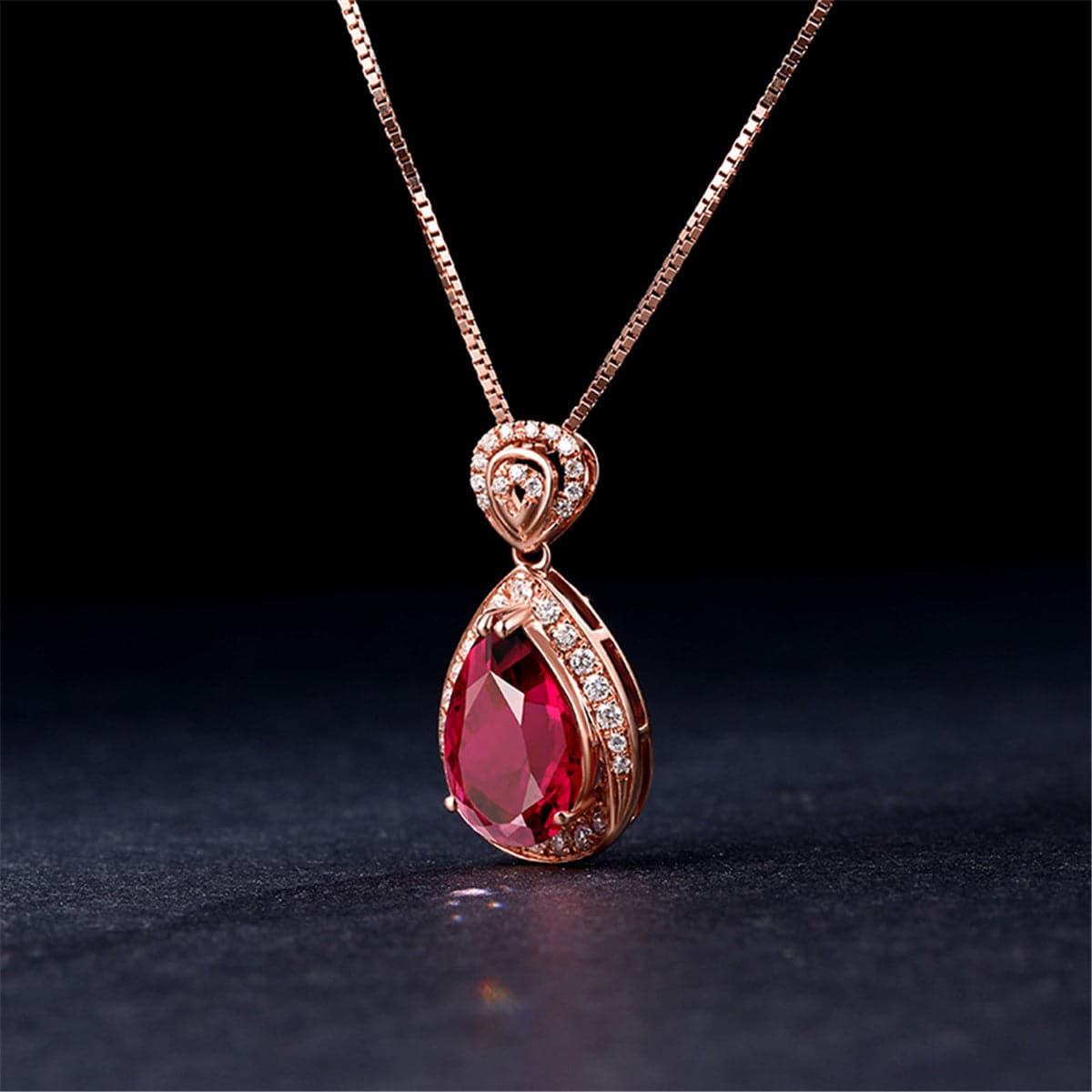 Red Crystal & Cubic Zirconia 18K Rose Gold-Plated Pear-Cut Halo Pendant Necklace