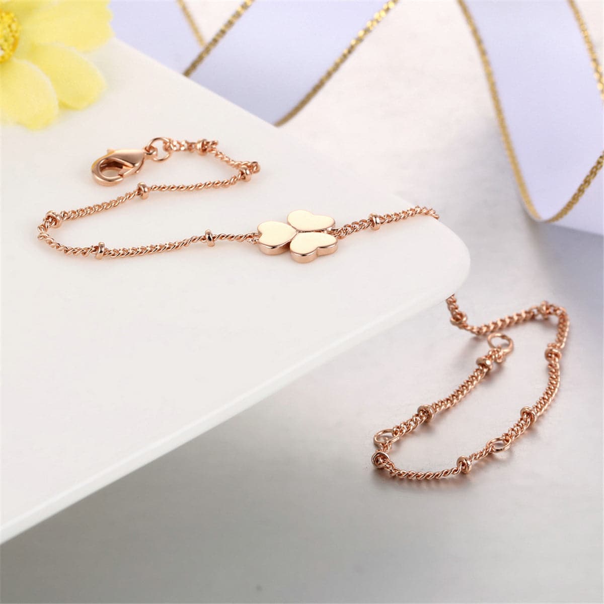 18k Rose Gold-Plated Clover Station Bracelet - streetregion