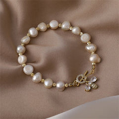 Pearl & Crystal Cubic Zirconia Bee Charm Bracelet