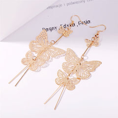 Beautiful gold butterfly earrings with cascading chains, crafted in 18K gold plating for a luxurious and trendy accessory.