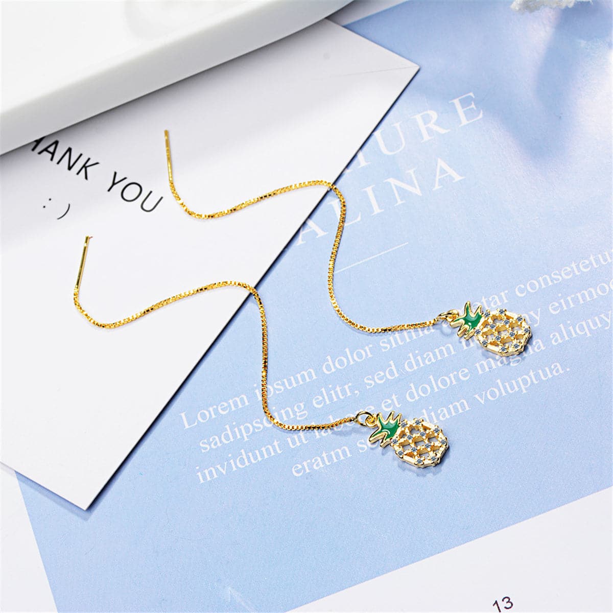 Cubic Zirconia & Enamel 18K Gold-Plated Applepine Threader Earrings