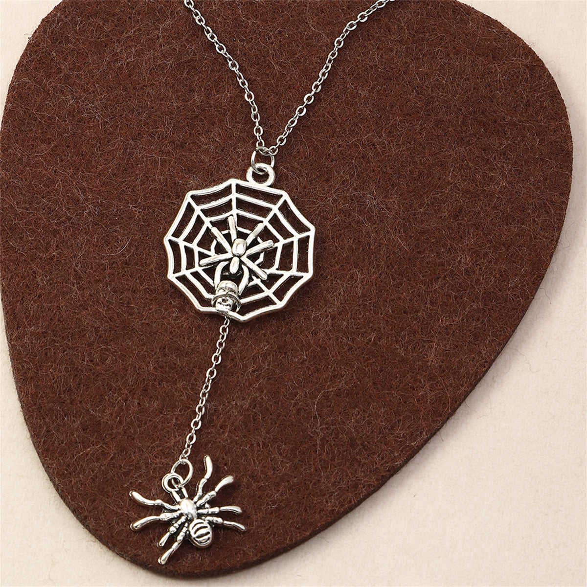 Silver-Plated Spider & Web Drop Necklace